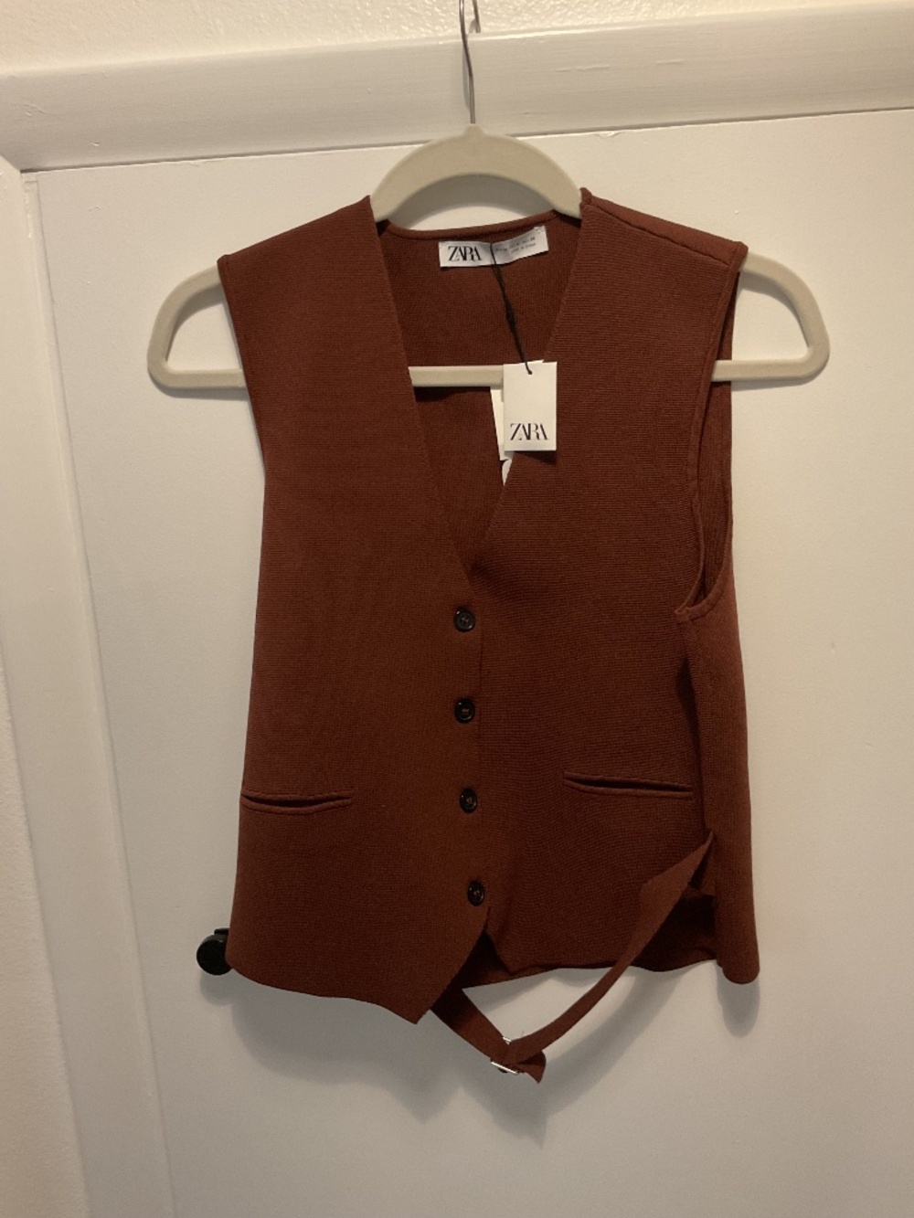 Zara Chocolate Brown Knit Vest, Size Medium